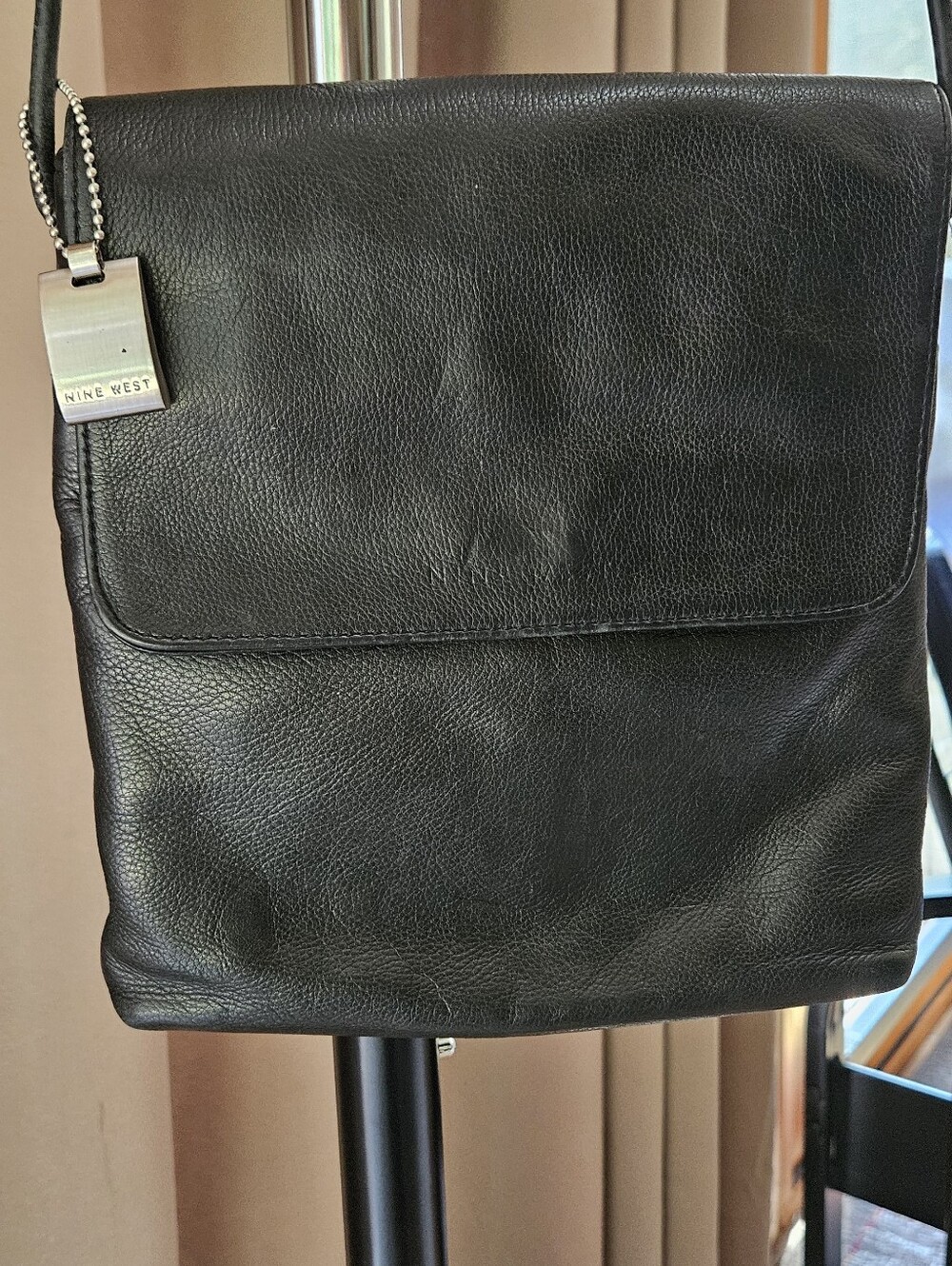 Vintage Nine West Black Pebbled Leather Crossbody Shoulder Bag